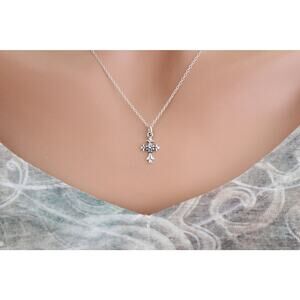 Sterling Silver Textured Cross Charm Necklace, Silver Textured Cross Charm
